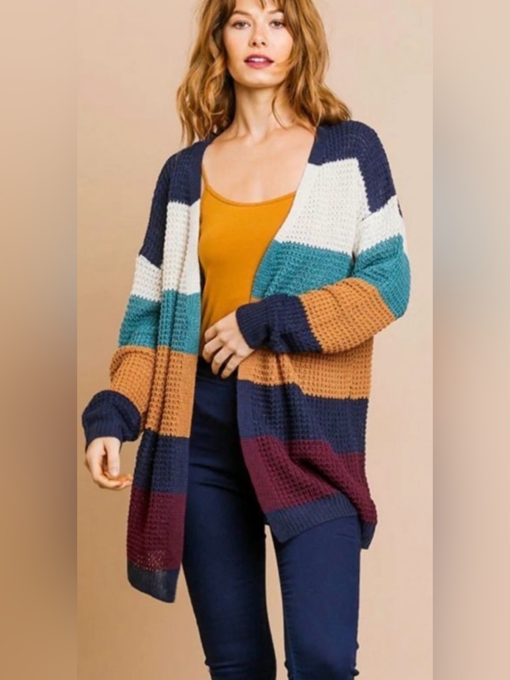 Umgee USA open front cardigan knit striped comfy cozy cottagecore L